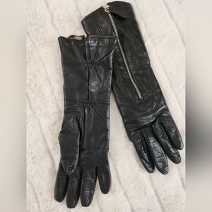 Portolano Vintage 90's Black Leather Gloves with Zipper